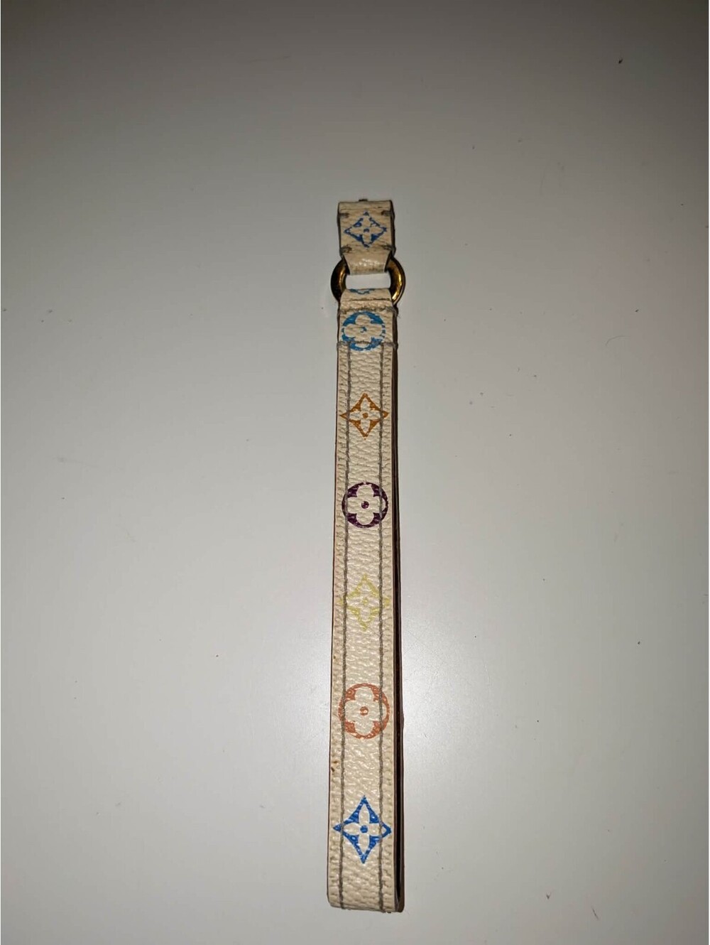 Louis Vuitton White Murakami Leather Wristlet Phone Strap Charm Bag Charm WEAR